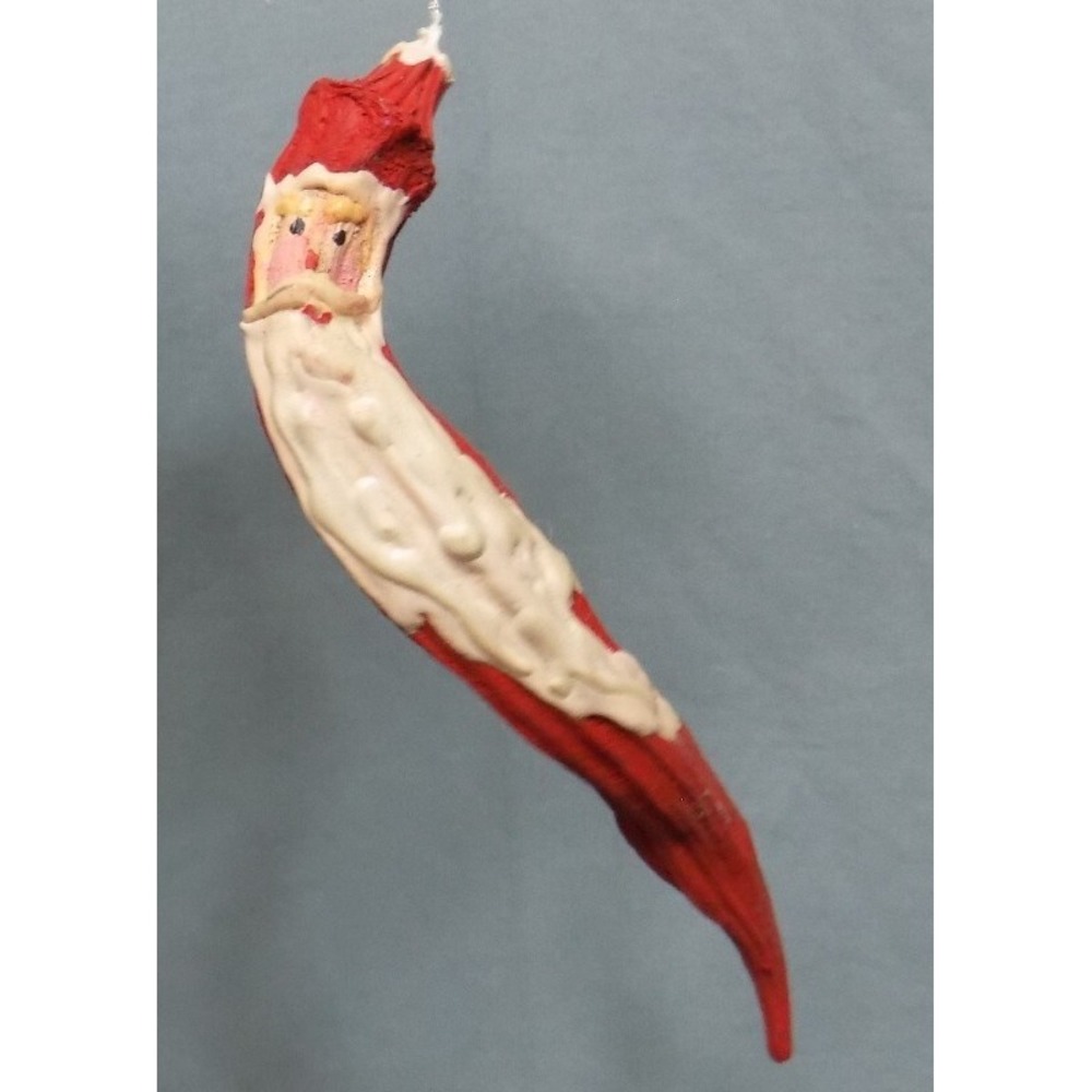 Real Okra Pod Santa Christmas Ornament Hand Painted Vintage